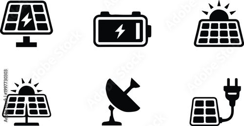 solar vector icons photovoltaic panel battery charger plug satellite
