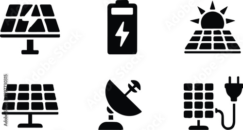 solar icons set energy panel battery satellite plug power symbols