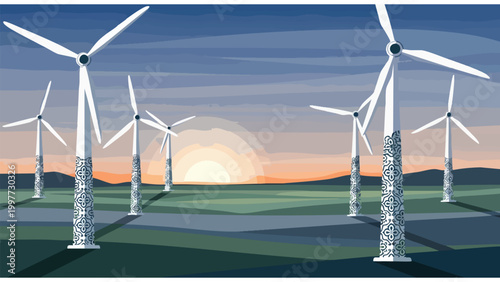 Clean Energy Wind Farm Sunset Power Generation Renewable Future