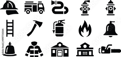 firefighter vector collection emergency tools helmet truck hydrant