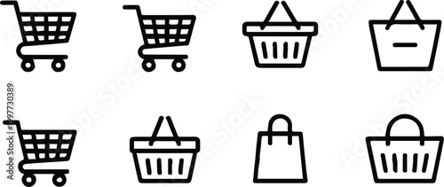 Photos cart and basket icon pack for retail ecommerce interface use