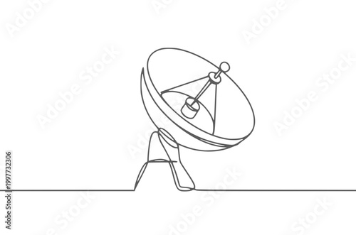 Continuous one line drawing of parabolic antena disc . Satellite disc in simple outline illustration. Editable stroke.
