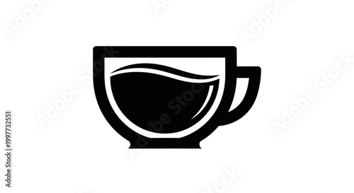 Minimalist black coffee or tea cup icon with liquid, simple vector graphic symbol for hot beverages, drinks, UI, and design.