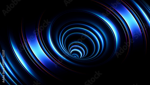 Foto Blue neon singularity forming deep abstract circular vortex in dark space for technology concept