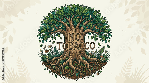 No Tobacco Tree Illustration for Anti-Smoking Awareness