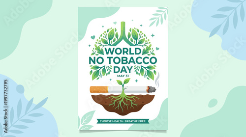 World No Tobacco Day Poster Illustration with Leaf Lungs