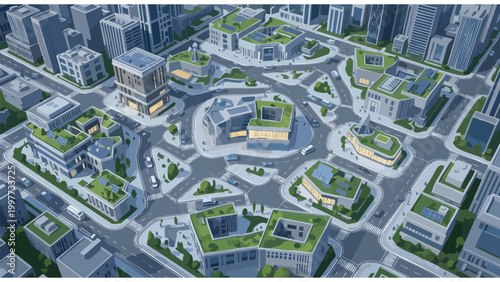 Modern Cityscape Aerial View, Corporate Business District, Urban Development, Architectural Design