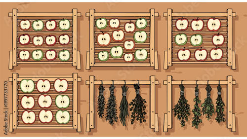 Rustic Apple Drying Racks & Herb Drying Bundles for Food Preservation & Farmhouse Decor