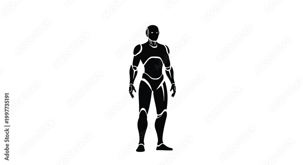 Fototapeta premium Black silhouette of a futuristic humanoid robot standing