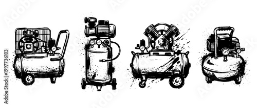 air compressor , Grunge brush distressed paint splatter vector set 