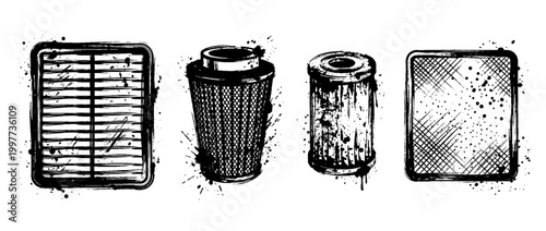 air filter , Grunge brush distressed paint splatter vector set 