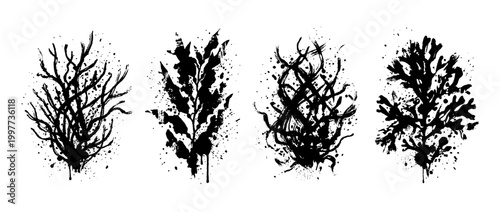 algae , Grunge brush distressed paint splatter vector set 