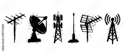antenna , Grunge brush distressed paint splatter vector set 
