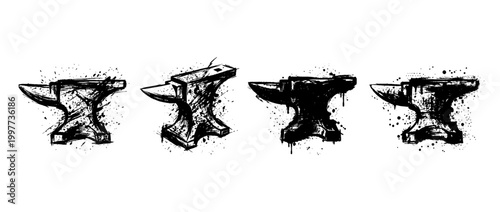 anvil , Grunge brush distressed paint splatter vector set 
