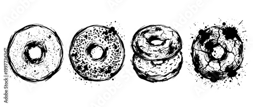 bagel , Grunge brush distressed paint splatter vector set 