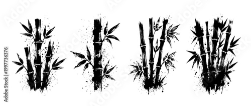 bamboo shoot , Grunge brush distressed paint splatter vector set 