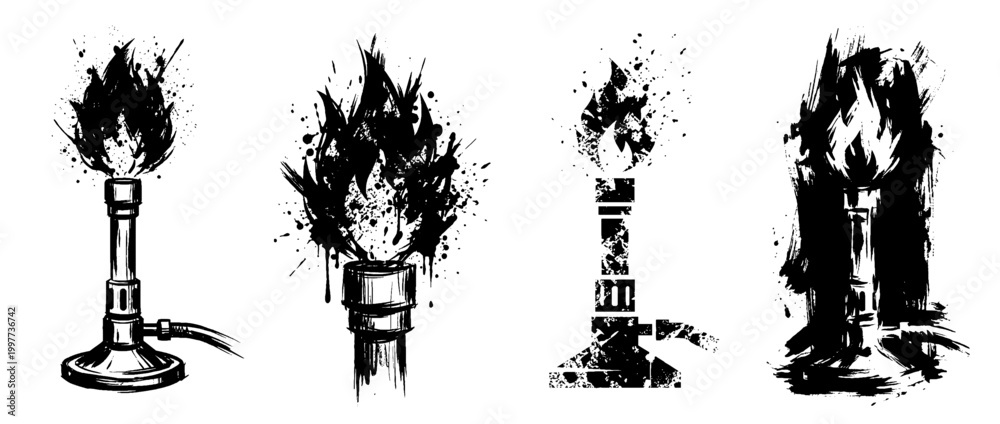 Fototapeta premium bunsen burner , Grunge brush distressed paint splatter vector set 