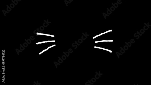 Cute anime symbol animation, hand drawn cat whisker icon, black background motion graphics, 4k video