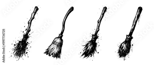 broomstick , Grunge brush distressed paint splatter vector set 