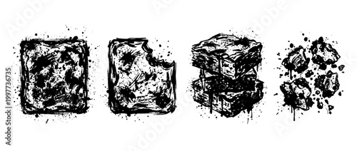 brownie , Grunge brush distressed paint splatter vector set 