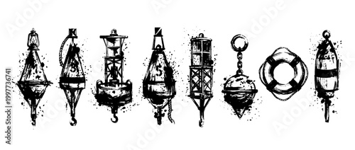 buoy , Grunge brush distressed paint splatter vector set 