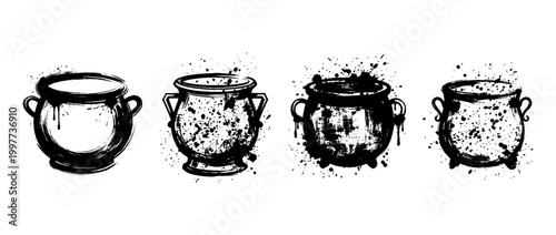 cauldron , Grunge brush distressed paint splatter vector set 
