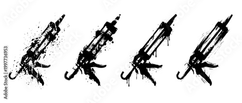 caulking gun , Grunge brush distressed paint splatter vector set 