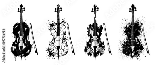 cello , Grunge brush distressed paint splatter vector set 