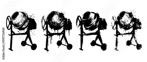 cement mixer , Grunge brush distressed paint splatter vector set 