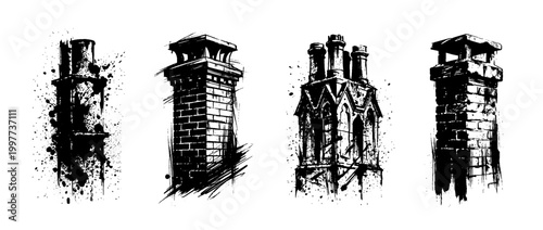 chimney , Grunge brush distressed paint splatter vector set 