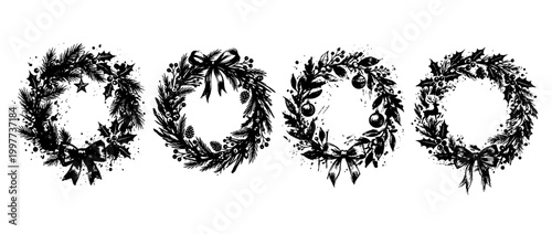 christmas wreath , Grunge brush distressed paint splatter vector set 