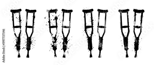 crutches , Grunge brush distressed paint splatter vector set 