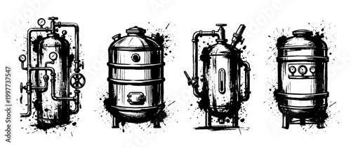 cryogenic tank , Grunge brush distressed paint splatter vector set 