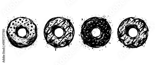 donut , Grunge brush distressed paint splatter vector set 
