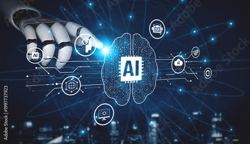 Fotografija AI Assistant Brain Processor with LLM Technology, Big Data, Machine Learning, Generative AI for Business Support, Future Agentic AI Technology and Artificial Intelligence Prompt Engineering