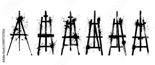 easel , Grunge brush distressed paint splatter vector set 