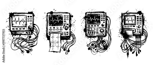 ekg machine , Grunge brush distressed paint splatter vector set 
