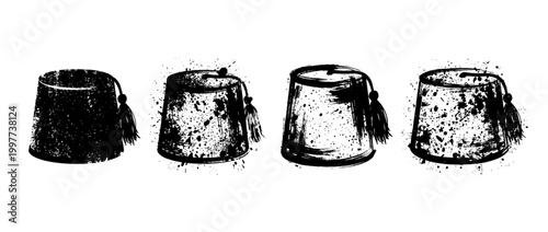 fez hat , Grunge brush distressed paint splatter vector set 