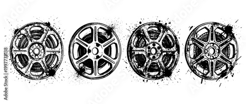 film reel , Grunge brush distressed paint splatter vector set 