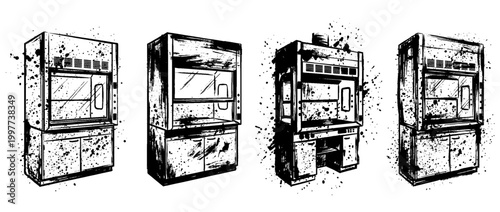 fume hood , Grunge brush distressed paint splatter vector set 