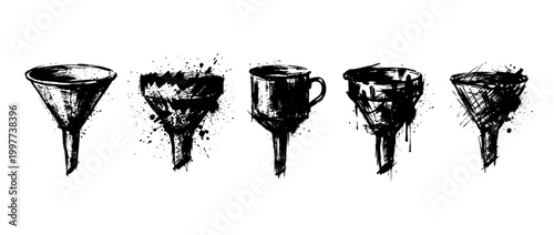 funnel , Grunge brush distressed paint splatter vector set 