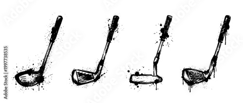 golf club , Grunge brush distressed paint splatter vector set 