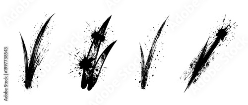 grass blade , Grunge brush distressed paint splatter vector set 