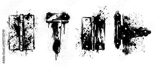 hinge , Grunge brush distressed paint splatter vector set 