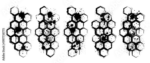 honeycomb , Grunge brush distressed paint splatter vector set 