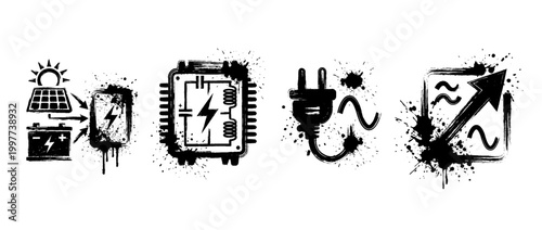 inverter , Grunge brush distressed paint splatter vector set 