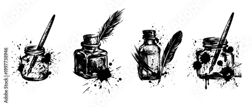 inkwell , Grunge brush distressed paint splatter vector set 