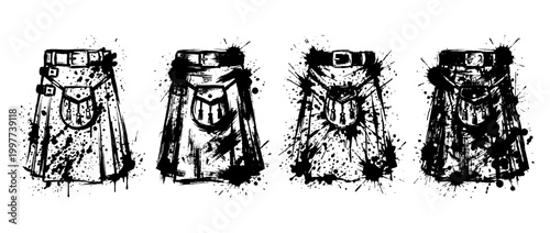kilt , Grunge brush distressed paint splatter vector set 