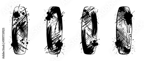 kiteboard , Grunge brush distressed paint splatter vector set 