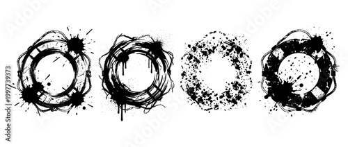 lifebuoy , Grunge brush distressed paint splatter vector set 